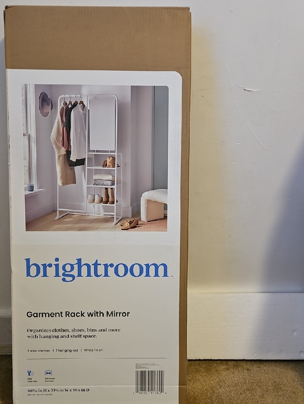 Brightroom White Garment Rack with Mirror and Shelves